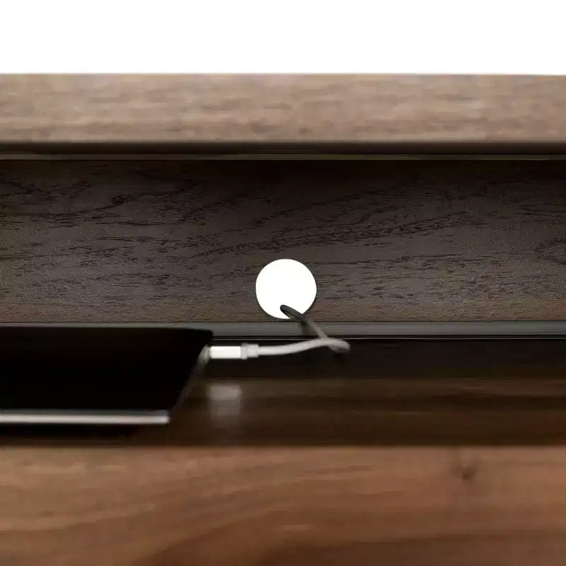 Secrétaire multifonctionnel - Noyer naturel, tablette coulissante, tiroir classeur