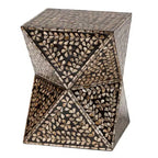 Baxton Studio Feronia Mother of Pearl End Table Black/Floral Bronze: Square MDF Frame, 18.1" Height, 13.8" Width