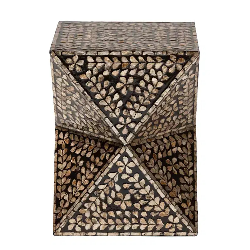 Guéridon en Nacre - Noir/Bronze floral, MDF, 46 x 35 cm