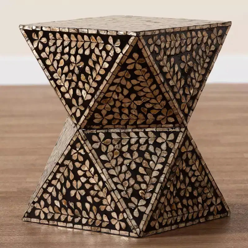 Guéridon en Nacre - Noir/Bronze floral, MDF, 46 x 35 cm