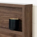 Lit plateforme double/grand format avec tiroir de rangement et étagère de tête de lit – Noyer naturel