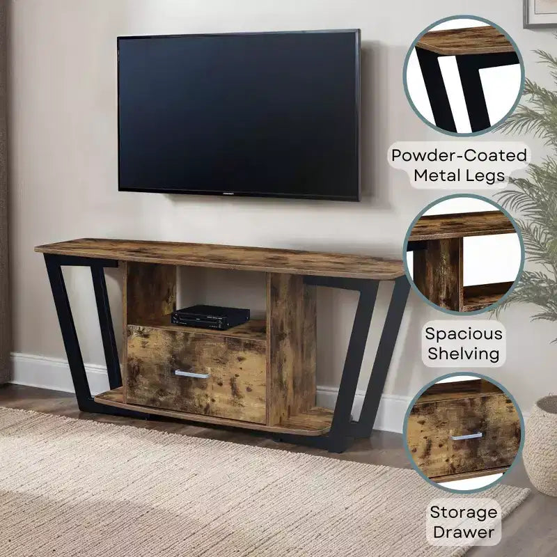 Meuble TV 1 tiroir pour téléviseurs jusqu'à 60 po avec tablettes ouvertes - Gris