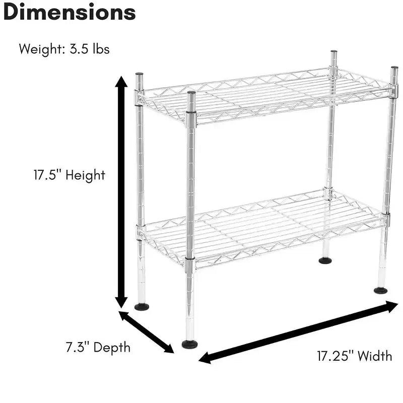 Étagère utilitaire compacte à 2 niveaux en chrome, 17,5 x 9 x 17,5 po