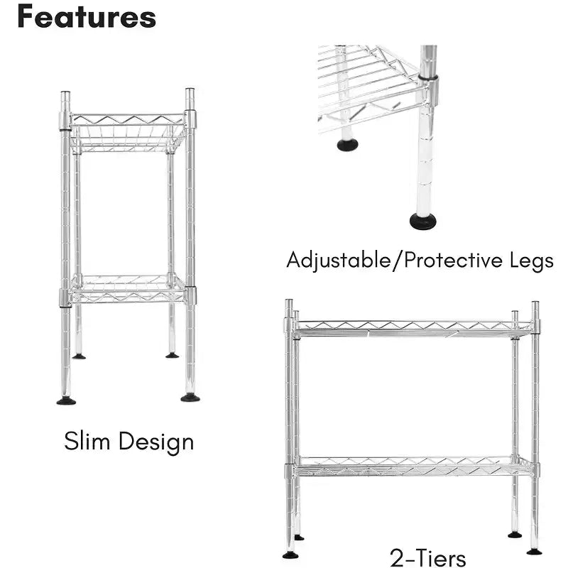 Étagère utilitaire compacte à 2 niveaux en chrome, 17,5 x 9 x 17,5 po