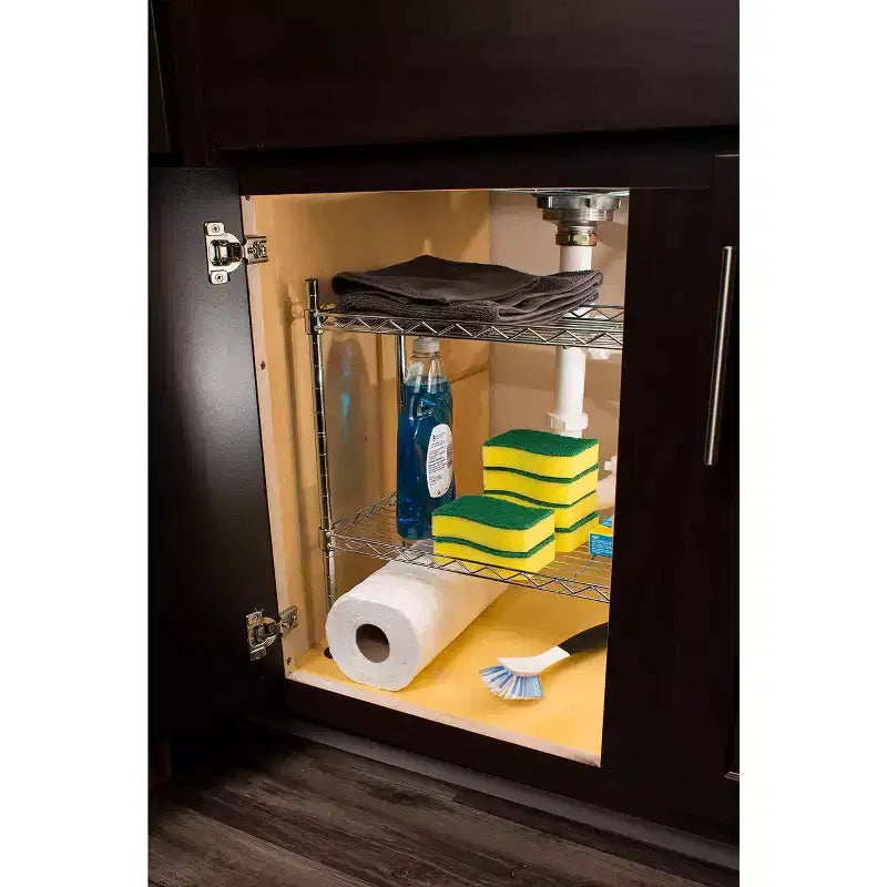 Étagère utilitaire compacte à 2 niveaux en chrome, 17,5 x 9 x 17,5 po