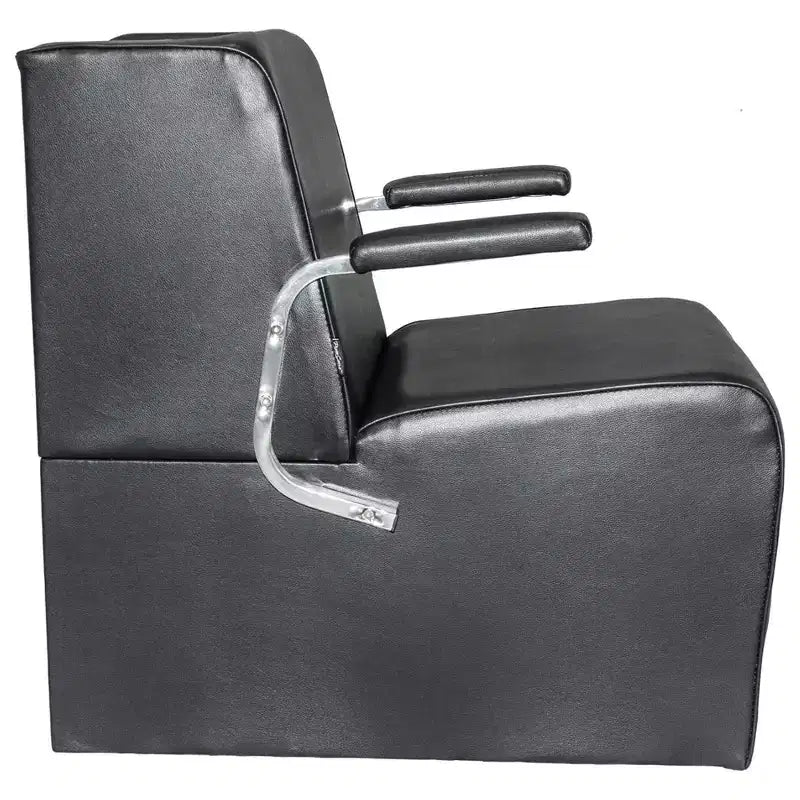 Chaise de coiffure professionnelle Chromium Vinyl avec découpe dorsale et poignées en acier - Noir