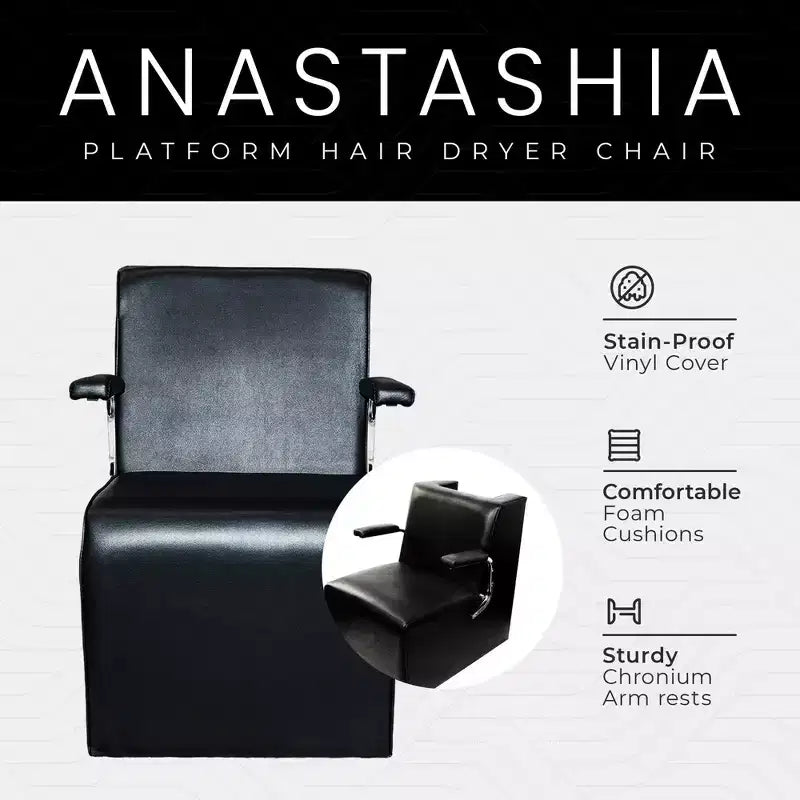 Chaise de coiffure professionnelle Chromium Vinyl avec découpe dorsale et poignées en acier - Noir