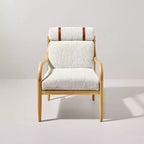 Fauteuil d'appoint en bois tapissé de bouclette – Structure en hévéa, coussins amovibles