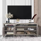 Meuble TV pour téléviseurs jusqu'à 65 pouces avec portes en rotin
