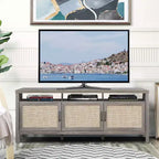 Meuble TV pour téléviseurs jusqu'à 65 pouces avec portes en rotin