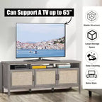 Meuble TV pour téléviseurs jusqu'à 65 pouces avec portes en rotin