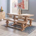 Table à manger en pin massif – Double pied, miel rustique, 4 places