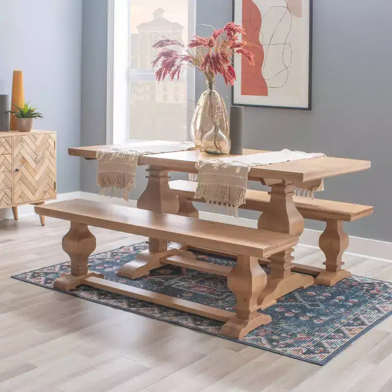 Table à manger en pin massif – Double pied, miel rustique, 4 places