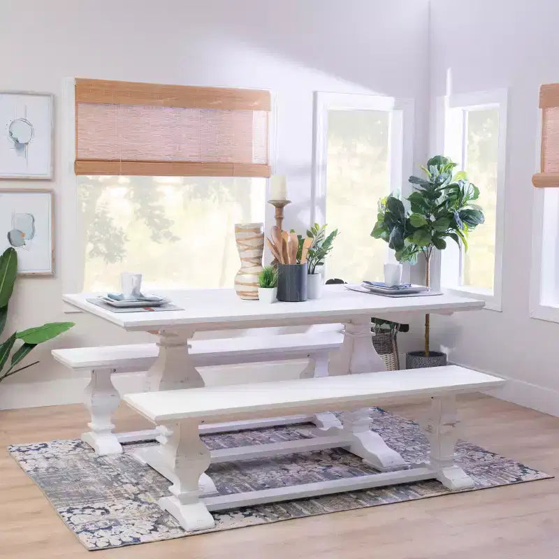 Table à manger en pin massif – Double pied, miel rustique, 4 places