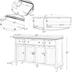 Buffet traditionnel de 147 cm de large à 3 tiroirs avec pieds en bois massif