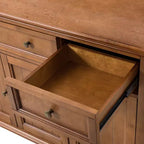 Buffet traditionnel de 147 cm de large à 3 tiroirs avec pieds en bois massif