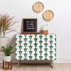 Enfilade Rétro à Motif Floral Vert - Cadre en Bouleau, 2 Portes