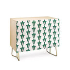 Enfilade Rétro à Motif Floral Vert - Cadre en Bouleau, 2 Portes