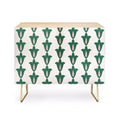 Enfilade Rétro à Motif Floral Vert - Cadre en Bouleau, 2 Portes