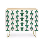 Enfilade Rétro à Motif Floral Vert - Cadre en Bouleau, 2 Portes