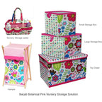 Panier à linge rose botanique avec cadre en bois