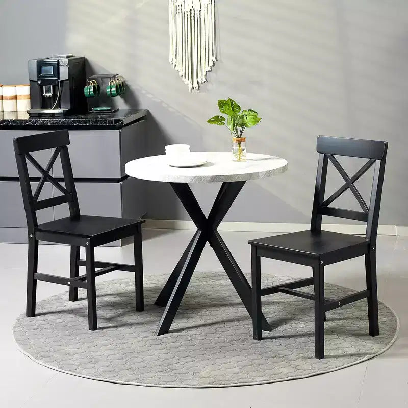 Chaises de salle à manger style ferme moderne, lot de 2 – Dossier croisé, pin massif, noir
