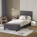 Costway Full Upholstered Bed Frame with Ottoman Storage Linen Button Tufted Headboard