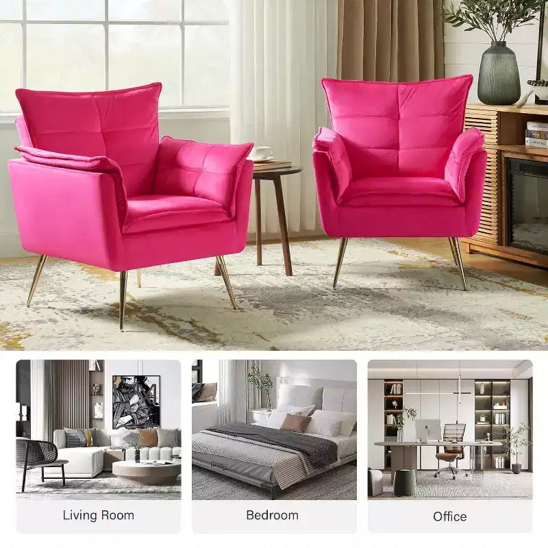 Ensemble de 2 fauteuils contemporains en velours avec pieds en métal pour chambre et salon
