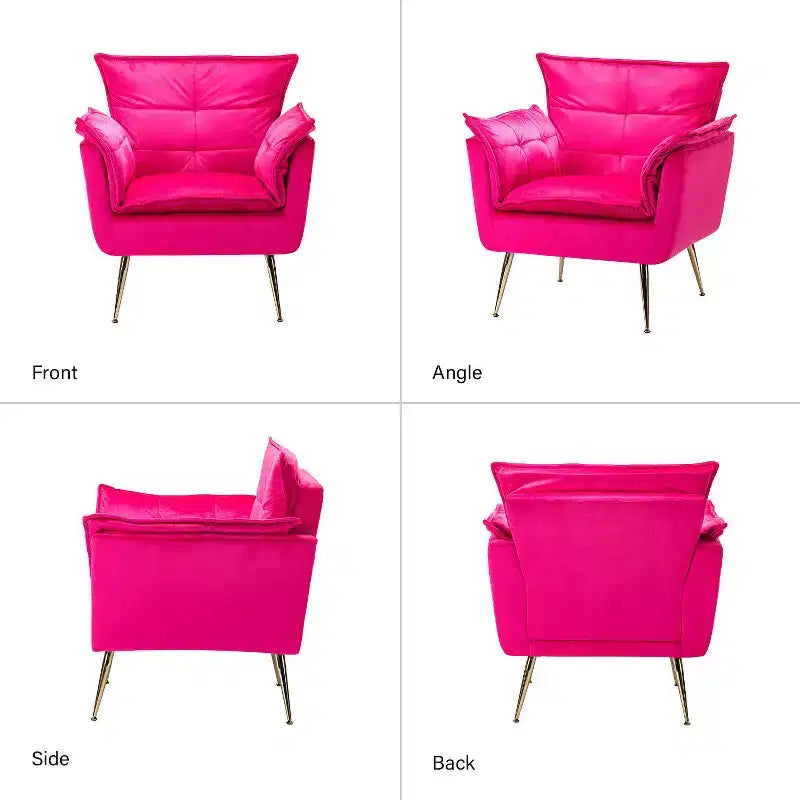 Ensemble de 2 fauteuils contemporains en velours avec pieds en métal pour chambre et salon