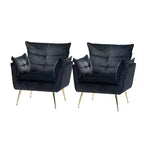 Ensemble de 2 fauteuils contemporains en velours avec pieds en métal pour chambre et salon