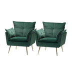 Ensemble de 2 fauteuils contemporains en velours avec pieds en métal pour chambre et salon
