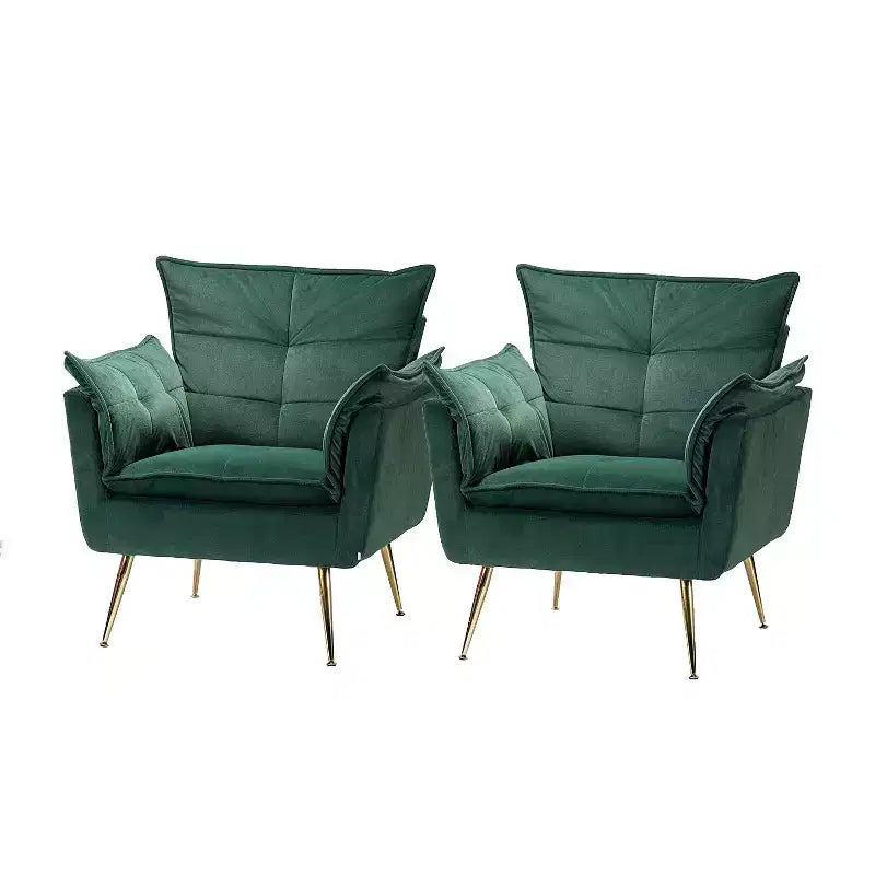 Ensemble de 2 fauteuils contemporains en velours avec pieds en métal pour chambre et salon