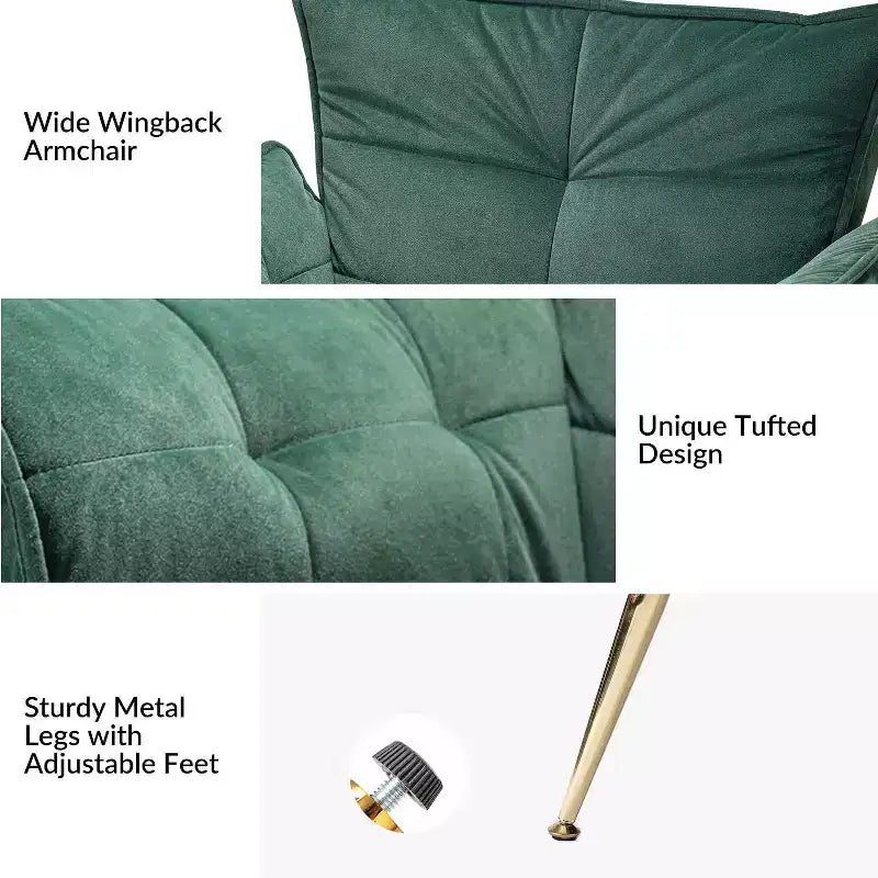 Ensemble de 2 fauteuils contemporains en velours avec pieds en métal pour chambre et salon