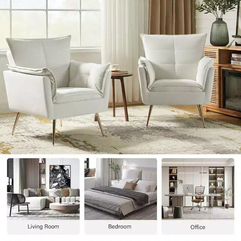 Ensemble de 2 fauteuils contemporains en velours avec pieds en métal pour chambre et salon