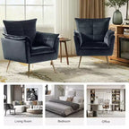 Ensemble de 2 fauteuils contemporains en velours avec pieds en métal pour chambre et salon