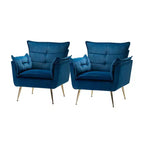 Ensemble de 2 fauteuils contemporains en velours avec pieds en métal pour chambre et salon
