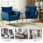 Ensemble de 2 fauteuils contemporains en velours avec pieds en métal pour chambre et salon
