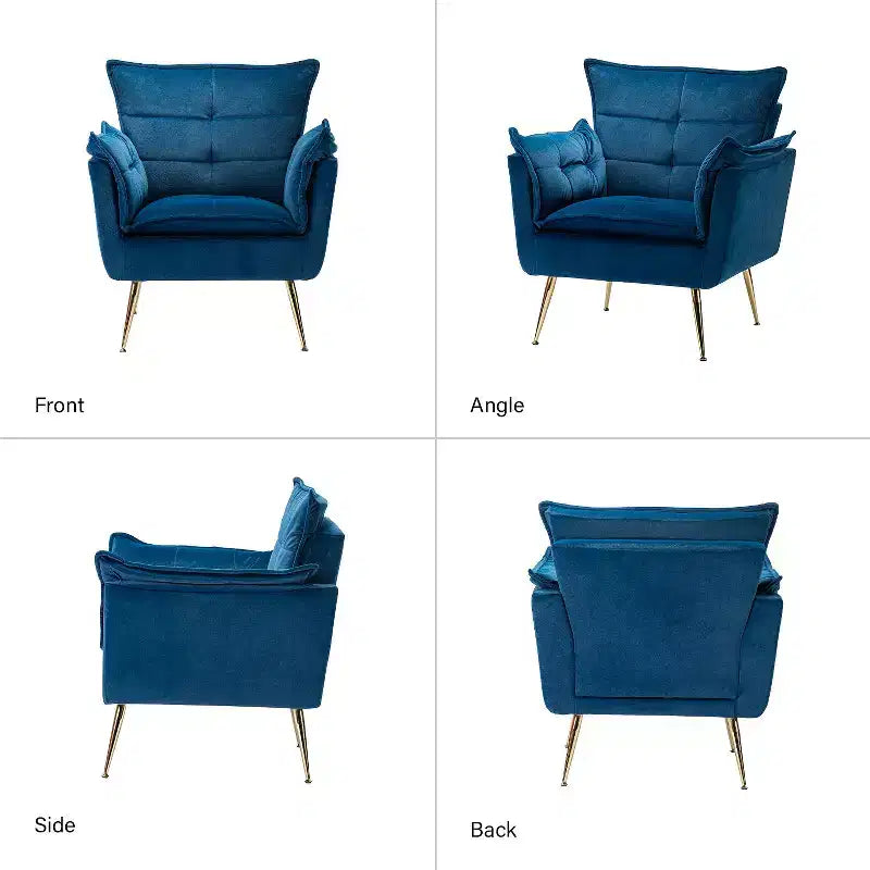 Ensemble de 2 fauteuils contemporains en velours avec pieds en métal pour chambre et salon