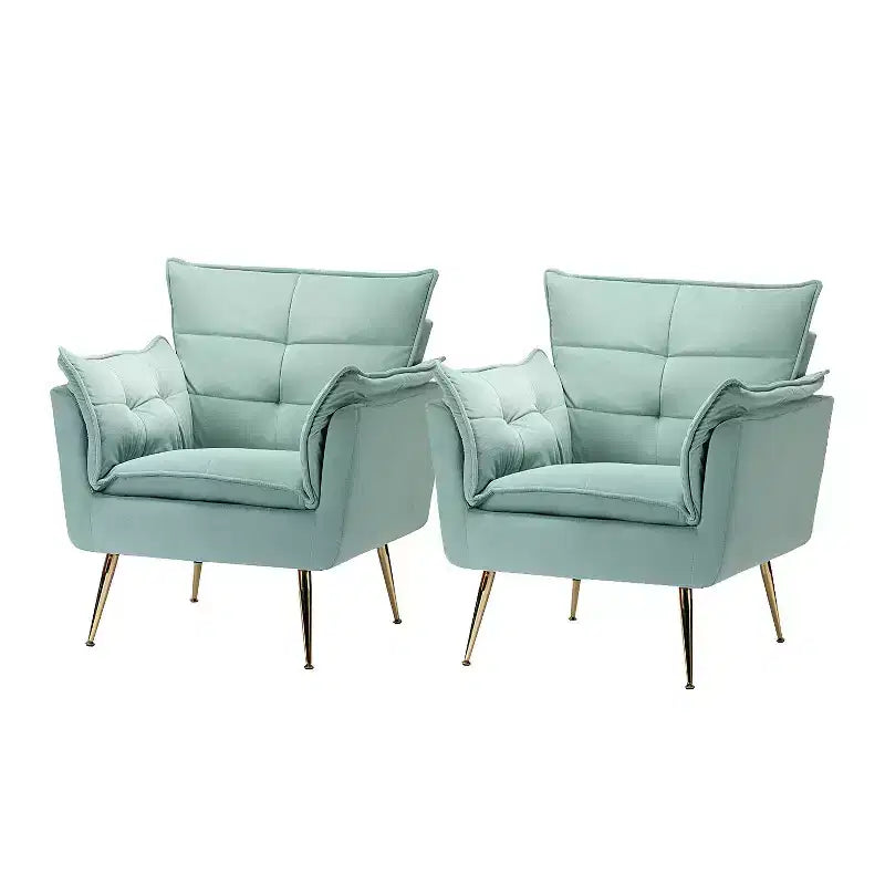 Ensemble de 2 fauteuils contemporains en velours avec pieds en métal pour chambre et salon