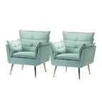 Ensemble de 2 fauteuils contemporains en velours avec pieds en métal pour chambre et salon