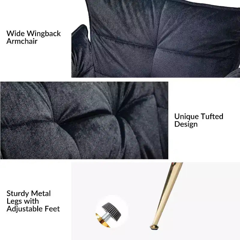 Ensemble de 2 fauteuils contemporains en velours avec pieds en métal pour chambre et salon