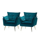 Ensemble de 2 fauteuils contemporains en velours avec pieds en métal pour chambre et salon