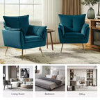 Ensemble de 2 fauteuils contemporains en velours avec pieds en métal pour chambre et salon