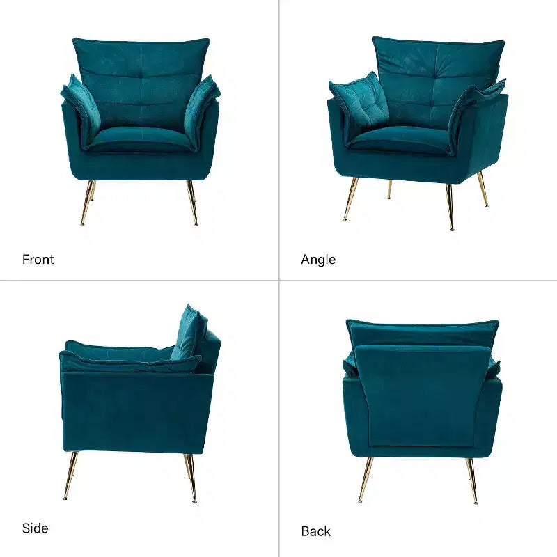 Ensemble de 2 fauteuils contemporains en velours avec pieds en métal pour chambre et salon