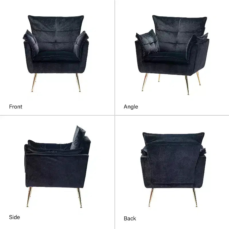 Ensemble de 2 fauteuils contemporains en velours avec pieds en métal pour chambre et salon