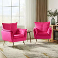 Ensemble de 2 fauteuils contemporains en velours avec pieds en métal pour chambre et salon