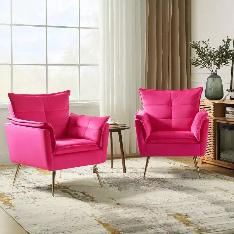 Ensemble de 2 fauteuils contemporains en velours avec pieds en métal pour chambre et salon