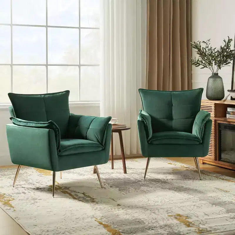 Ensemble de 2 fauteuils contemporains en velours avec pieds en métal pour chambre et salon
