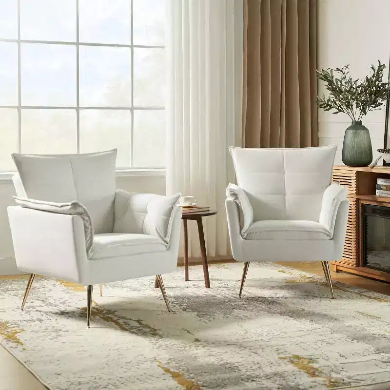 Ensemble de 2 fauteuils contemporains en velours avec pieds en métal pour chambre et salon