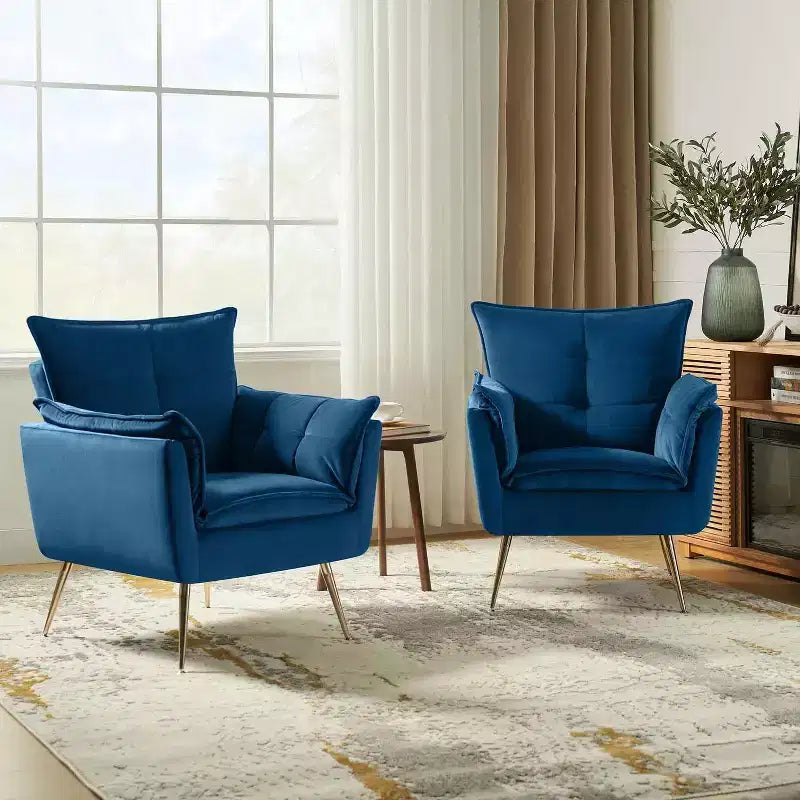 Ensemble de 2 fauteuils contemporains en velours avec pieds en métal pour chambre et salon